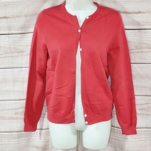 Eddie Bauer cardigan sweater button long sleeve stretch coral pink watermelon S